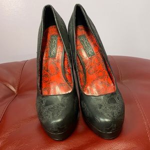 Iron Fist black high heels with skulls